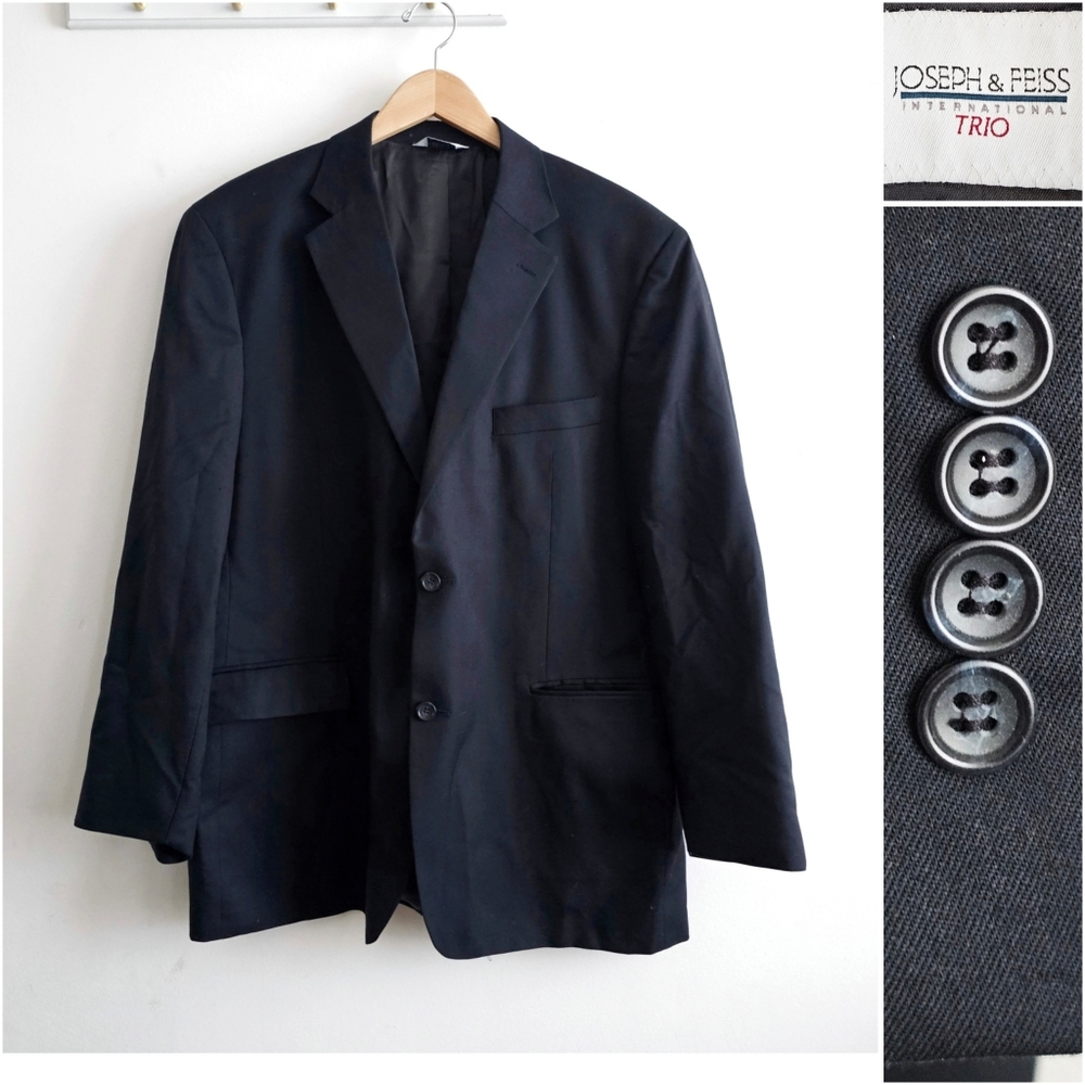 Vintage Joseph & Feiss International Trio Wool Blazer 46R Dark Navy / Near Black
